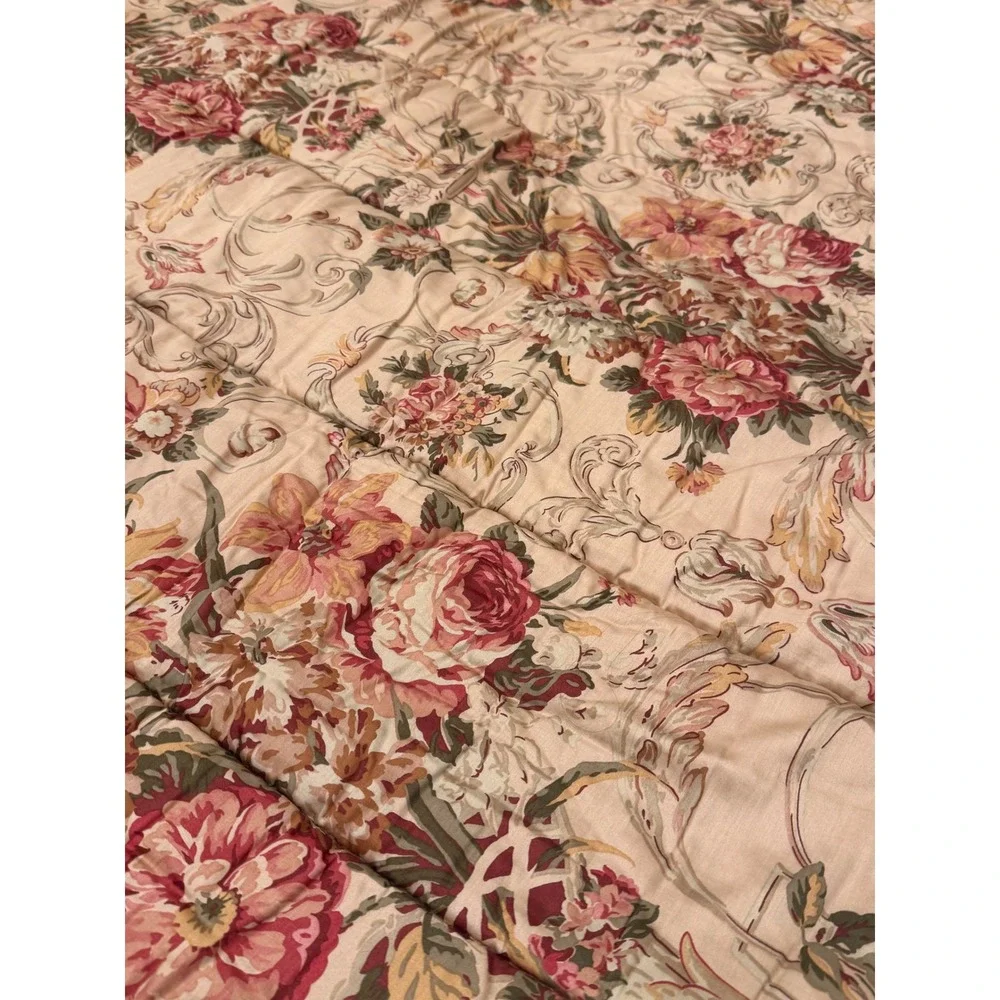 Ralph Lauren Floral Chintz Comforter King Beige Red Gold Scroll Traditional Luxe